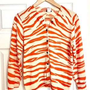 Orange and White Zebra Print J. Crew Women's Cardigan Sweater